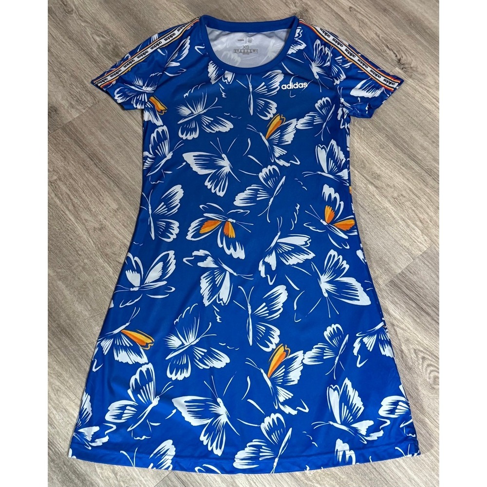 Adidas x FARM Rio Butterfly‎ Print Athletic Dress Blue/White EI4825 Womens XS